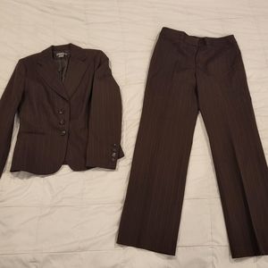 Brown pinstripe pant suit